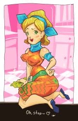 1girl blonde blonde_hair cappanic chibi-robo helen_sanderson indoors milf mother mrs._sanderson nintendo solo text