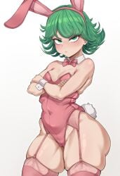 1girls angry angry_expression angry_face ass big_ass big_thighs blush breasts bunny_ears bunnysuit female female_focus female_only green_eyes green_hair huge_ass huge_thighs looking_at_viewer mustblove one-punch_man short_hair shortstack small_breasts tagme tatsumaki thick_hips thick_thighs thighs