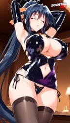 adjusting_panties ai_generated akeno_himejima bare_shoulder black_hair bodycon boosterred99 bridal_gauntlets cameltoe cleavage closed_eyes clothing_cutout covered_navel covered_nipples cutout dress female female_only high_school_dxd kissing large_breasts latex_panties long_hair pony_diffusion_xl post-timeskip purple_eyes ring seductive_look seductive_smile shiny_clothes side-tie_panties side_locks sideboob skirt solo underboob voluptuous wavy_hair