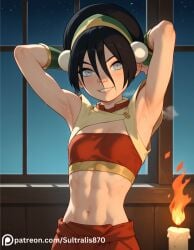 1girls ai_generated avatar_legends avatar_the_last_airbender black_hair earth_kingdom female fire_nation fire_nation_clothing sultralis sultralis870 toph_bei_fong