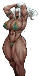 abs arms_up athletic_female big_breasts dark-skinned_female huge_breasts muscular_female virgoart1509