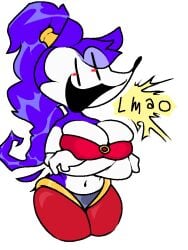 1girls analog_horror big_ass big_breasts black_eyes cartoony cosplay creepypasta female furry furry_female furry_only happy needlemouse_(character) needlemouse_(series) no_background only_female red_clothing shantae shantae_(cosplay) shantae_needlemouse sonic_(series)