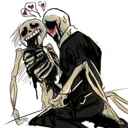 2boys anal animated_skeleton black_blood blush bone g-clone gaster goo heart male male_only naked nightmare_fuel nude questionable_consent sans skeleton slimy spooky suit sweat tears text undertale video_games what white_background yaoi