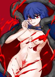 1girls bangs barefoot black_cape black_nails blood blue_hair breasts cape cape_only ciel_(tsukihime) closed_mouth covering covering_breasts dark_persona elesia elesia_(tsukihime) evil evil_grin evil_smile eyebrows_visible_through_hair female female_only fingernails front_view full_body fur-trimmed_cape fur_trim ggifz6618 glowing gluteal_fold hand_on_breast highres looking_at_viewer medium_breasts medium_hair michael_roa_valdamjong nail_polish naked naked_cape navel nude nude_cape painted_nails patterned patterned_clothing pubic_tattoo red_cape red_eyes shadow sidelocks simple_background smile smiling smirk smirking solo standing stomach tattoo thigh_gap tsukihime tsukihime_(remake) type-moon vampire vampire_girl