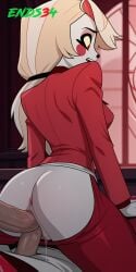 ai_generated ass ass_focus charlie_morningstar_(hazbin_hotel) double_penetration double_vaginal ends34 female female_focus hazbin_hotel sex sex_from_behind