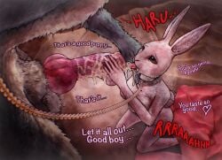 absurd_res after_oral after_orgasm after_sex animal_genitalia animal_penis anonymous_artist anthro ass balls beastars bodily_fluids breasts canid canine canine_genitalia canine_penis canis collar cum cum_drip cum_in_mouth cum_inside cum_on_face cum_on_penis dialogue digital_media domestic_rabbit drinking drinking_cum dripping duo dwarf_rabbit erection excessive_cum excessive_genital_fluids fellatio female fur genital_fluids genitals grey_body grey_fur haru_(beastars) hi_res interspecies knot knotted_penis lagomorph leash leash_pull leashed_collar legoshi_(beastars) leporid male male/female mammal nude open_mouth oral oryctolagus penile penis predator/prey rabbit sex sheath size_difference tail text tongue tongue_out white_body white_fur wolf