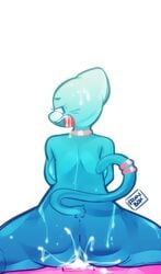 2016 ambiguous_fluids ass bedroom_eyes big_ass blue_fur breasts cum cum_on_ass feline female foxnbox fur half-closed_eyes large_breasts mammal nicole_watterson nude raised_tail seductive simple_background sitting sketch smile spread_legs spreading the_amazing_world_of_gumball thick_thighs