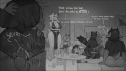 16:9 anthro anus ass biped bovid breasts caprine cleavage clothed clothing erection female female_penetrated fingers goat group hi_res hooves male male/female male_penetrating male_penetrating_female mammal penetration penile penile_penetration question_mark sex short_tail sincrescent sitting sound_effects standing tail widescreen zock