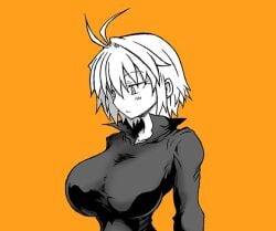 ahoge alternate_breast_size alternative_costume arcueid_brunestud big_breasts black_dress breasts breasts_bigger_than_head clothed clothed_female clothing dress huge_boobs huge_breasts large_boobs large_breasts melty_blood short_hair tententensan tight_clothing tsukihime type-moon vampire vampire_girl