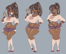 ass belly_button big_ass big_breasts big_butt breasts dark_skin gountro multiple_poses original original_character otome_(gountro) shorts smile