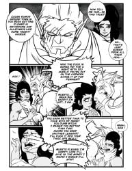 2boys abuse angry black_and_white comic comic_page crossdressing dialogue dragon_ball dragon_ball_z face_against_wall femboy feminine_male male_only neck_grab original_character pimp speech_bubble ukevegeta13 yam_(ukevegeta13)