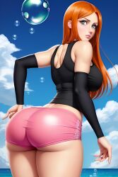 1girls ai_generated anime anime_style ass athletic athletic_female back_view backboob backside beach big_ass big_breasts big_butt bikini bikini_top black_bikini bleach bleach:_the_thousand-year_blood_war blue_eyes boobs_and_butt_pose booty_shorts bubble_butt enmashusui fanart female female_only gym_shorts inoue_orihime island light-skinned_female light_hair light_skin long_hair looking_at_viewer looking_back milf oasis orange_hair pinup pose posing rear_view seaside side_view sideboob standing tank_top thick thick_ass thick_legs thick_thighs tight_fit toned toned_body toned_female two_piece_swimsuit viewed_from_behind