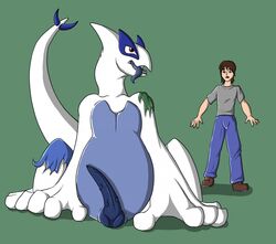 animal_genitalia anthro avian blue_penis blue_tongue clothing duo erection human isteltheblue knot legendary_pokemon lugia male mammal nintendo open_mouth penis pokemon pokemon_(species) red_eyes simple_background tongue tongue_out torn_clothing transformation video_games