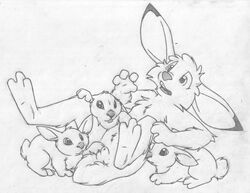 anthro anthro_on_feral balls barefoot buckteeth feral forced greyscale group jake_cottontail lagomorph legs_up male mammal mizzyam monochrome nervous nude open_mouth pencil_(artwork) pushing rabbit reclining sheath size_difference teeth traditional_media_(artwork) yaoi zoophilia