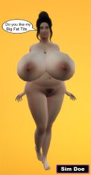 big_breasts big_girl big_nipples black_hair caption fat fat_female fat_fetish female hairy_pussy massive_breasts milf nude nude_female original_character sexy sexy_pose sim_doe sims4 thicc thick thick_thighs