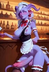 1futa ai_generated apron arm_support balls bar bar_counter beer big_penis black_thighhighs blush bottomless bottomless_futanari breasts cowboy_shot dark_cultist demon_futa demon_girl demon_horns demon_tail dickgirl draenei draenei_futa drinks erect_penis erection frills futa_only futanari glass_cup glowing_eyes horns indoors large_penis lifting_clothing long_penis looking_at_viewer maid maid_apron maid_headdress maid_uniform medium_breasted_futa medium_breasts navel nipples no_panties one_breast_out penis pointy_ears purple_skin realistic_breast_size self_upload short_hair solo solo_futa standing tail tail_ornament thick_penis thighhighs thighs warcraft