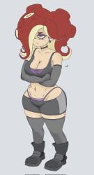 boots bra breasts crossed_arms dissappointed_look hips leggings lotxolt octoling octoling_girl octoling_rival panties shorts splatoon