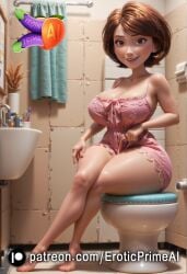 ai_generated ass ass_focus bathroom big_ass big_breasts big_butt big_thighs breasts dress eroticprimeai helen_parr hips hips_wider_than_shoulders housewife milf mother patreon_username pink_dress sexy_dress sexy_pose the_incredibles the_incredibles_2 thick_ass thick_thighs wide_hips wife