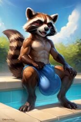 ai_generated big_balls big_bulge pool rocket_raccoon