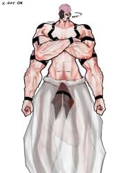 artherarts big_penis breedable cock huge_cock jujutsu_kaisen large_penis larger_male light-skinned_male light_skin muscles muscular muscular_male pants pubic_hair ryoumen_sukuna_(jujutsu_kaisen) standing tall taller_male tattoo vein veiny_penis x-ray