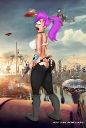 ass breasts cyclops edit female futurama huge_breasts jeffery10 large_ass mutant pale_skin perky_breasts solo spandex surprised thick_thighs thighs turanga_leela weapon