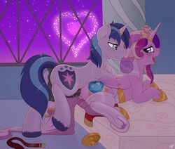 2015 alicorn anus balls belt blue_eyes blue_hair blush clitoral_winking clitoris clothing cutie_mark dock duo equine female feral feral_on_feral fetlocks fireworks friendship_is_magic hair half-closed_eyes heart hooves horn horn_ring inside legwear long_hair male mammal multicolored_hair my_little_pony open_mouth penetration penis princess_cadance_(mlp) purple_eyes pussy ratofdrawn ring sex shining_armor_(mlp) smile straight underhoof unicorn vaginal_penetration veil wings