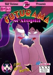 amy_wong big_breasts billvicious black_hair breasts comic cyclops futurama hair ponytail purple_hair short_hair space sweat tied_hair turanga_leela