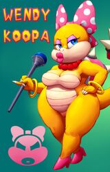 1girls anthro blue_eyes breasts character_name cleavage clothed clothing eyeshadow female female_only full_body hand_on_hip high_heels hyper_bimbo jewelry koopalings lips looking_at_viewer makeup mario_(series) necklace nintendo outta_sync pussy simple_background solo standing thick_thighs video_games wendy_o._koopa wide_hips