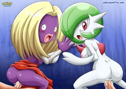 2girls ass big_lips blonde blush breasts creatures_(company) cum doggy_style dress female game_freak gardevoir green_hair humanoid jynx mega-gardevoir mega_evolution mega_gardevoir multiple_girls nintendo palcomix pokémon_(species) pokemon pokemon_(species) pokemon_rse pokepornlive purple_skin pussy red_eyes sex short_hair thick_lips white_skin