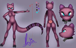 10s 2014 anthro areola ass black_scales blue_eyes breasts chains claws collar drenmar english_text female fur hand_on_hip looking_at_viewer model_sheet mostly_nude nipples purple_fur purple_scales pussy reptile reylin scales scalie smile snake stripes teeth text toe_claws