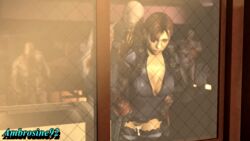 1girls 1monster 3d against_glass against_wall ambrosine92 animated backpack blue_eyes bodysuit breasts capcom cleavage cum female gasp hand_on_glass helpless human jill_valentine jill_valentine_(amra_sila) monster resident_evil resident_evil_revelations sex