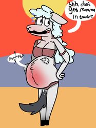 anthro breasts canine caprine cervine deer dolf mammal momiji_the_dolf_(artist) momiji_the_dolf_(character) pregnant sheep sweat unbirthing vore what wolf