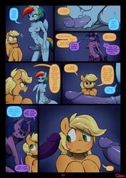 2016 alicorn anthro anthrofied applejack_(mlp) areola balls blonde_hair blush breasts comic dialogue dickgirl earth_pony english_text equine erection female freckles friendship_is_magic futanari green_eyes group hair horn horse intersex mammal multicolored_hair my_little_pony nipples nude pegasus penis pony rainbow_dash_(mlp) rainbow_hair slypon smooth_skin text twilight_sparkle_(mlp) wings