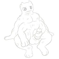 1boy anthro balls biceps black_and_white boulder erection golem graveler grey_eyes humanoid_penis male male_only masturbation multi_arm multi_limb muscular nintendo nude open_mouth penile_masturbation penis pokemon posexe rock simple_background smile solo uncut video_games white_background