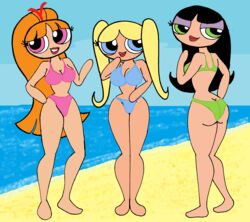 3girls blossom_(powerpuff_girls) blue_bikini bubbles_(powerpuff_girls) buttercup_(powerpuff_girls) cartoon_network duckymomoisme female female_only green_bikini multiple_girls powerpuff_girls red_bikini