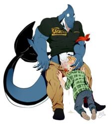 alex_dowski alpha_male anthro beefy chatonbleu daddy duo fellatio fish human human_on_anthro interspecies male male_only mammal manly marine muscular oral penis sex shark yaoi