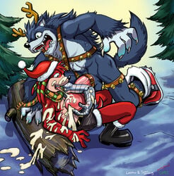 2012 balls christmas cum cum_in_mouth cum_on_chest echidna greenmonkey leostar male male_only mammal monotreme oral penis size_difference sonic_(series) sonic_the_werehog werehog yaoi