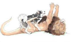 anal balls canine ebonytigress feral hybrid lionroo lying malamute male mammal missionary_position on_back sex size_difference yaoi