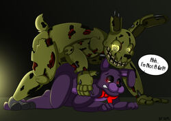 animatronic blush bonnie_(fnaf) bowtie doggy_style five_nights_at_freddy's five_nights_at_freddy's_3 glowing_eyes male male/male male_only penis red_eyes robot simple_background smiling springtrap springtrap_(fnaf) tagme