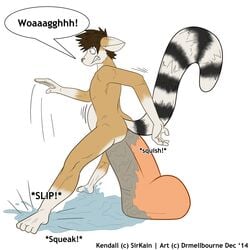 1boy anal anthro ass balls dildo drmellbourne from_behind furry furry_only large_insertion lube male male_anal male_only penis solo stomach_bulge