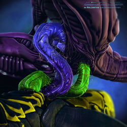 3d alien alien_(franchise) anal anal_sex anthro arthropod claws close-up cowgirl_position cum detailed duo erection hi_res insects interspecies leaking male mutual_penetration on_top penetration penis purple_body salireths sex slimy straddling unusual_penis xenomorph yaoi yellow_body