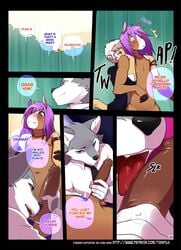 anthro balls canine close-up clothed clothes comic deckland_(tokifuji) english_text equine erection fangs fellatio gavin_(tokifuji) group group_sex half-closed_eyes handjob horse humanoid_penis licking looking_at_viewer male mammal mustelid nude open_mouth oral original page_21 page_number penis penis_lick pov reggie_(tokifuji) saliva sex smile teeth text threesome tokifuji tongue tongue_out weasel wolf yaoi