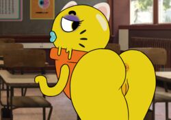 animal_humanoid anthro anus ass bent_over big_butt cartoon_network cat_ears classroom dessert female food humanoid ice_cream inanimate lips looking_back makeup pussy sarah_g_lato the_amazing_world_of_gumball thick_thighs whiskers