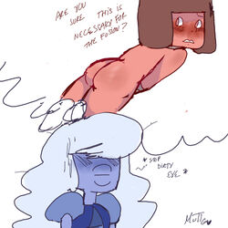 ass bondage domination english_text funny gem_(species) muttgirl panel red_skin rough_sketch ruby_(steven_universe) sapphire_(steven_universe) steven_universe text