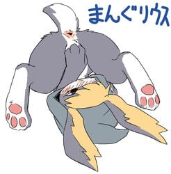 1boy anthro anus balls blush cornelius covering covering_crotch covering_self flat_colors hood lagomorph male male_only mammal manmosu_marimo mostly_nude odin_sphere on_shoulders pawpads perineum rabbit solo spread_legs spreading