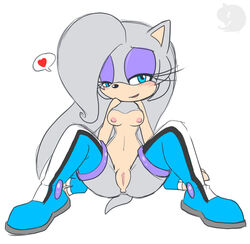 bedroom_eyes blue_eyes boots breasts clothing female female_only footwear fur grey_fur greymelon half-closed_eyes mobian_(species) nipples original_character presenting pussy seductive sega solo sonic_(series) sonic_fan_characters sonic_oc sonic_team sonic_the_hedgehog_(series) spreading venus_the_hedgehog