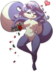 anthro breasts creamytea female fifi_la_fume flower heart mammal nipples nude plant pussy rose skunk smile tiny_toon_adventures warner_brothers