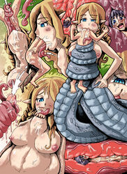 breasts cum female highres lamia lamia_(mon-musu_quest!) large_breasts luka_(mon-musu_quest!) luka_(monster_girl_quest) minomi mon-musu_quest! monster_girl monster_girl_quest naga nipples penis scales stomach_bulge tongue_around_penis tongue_wrap very_long_tongue vore vore_belly