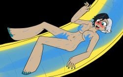 1girls blue_ink22 breasts convenient_censoring embarrassed_nude_female female flat_colors heterochromia luna_snow luna_snow_(marvel_rivals) marvel marvel_comics marvel_future_fight marvel_rivals nude senftember senftember_(2025) short_hair tan_skin two-tone_hair water_slide