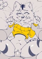ahe_gao ahegao_face alternate_version_available anthro anthro_penetrated bed bed_sheet bedsheets big_breasts big_penis big_thighs big_waist bottomless claws faceless_male fat_cock hands_closed looking_at_partner looking_at_viewer male/female penetration penis penis_bulge penis_in_pussy pov pov_male pussy_juice pussy_juice_drip rishmimu saliva saliva_on_penis sex sharp_fingernails sharp_teeth sheets smile smiling smiling_at_partner smiling_at_viewer suzu_(rishmimu) sweater_only tiger_ears tiger_girl tiger_stripes tiger_tail tongue tongue_out top_view vagina vaginal_fluids vaginal_insertion vaginal_penetration vaginal_sex voiderino voidovoiderino yellow_sweater